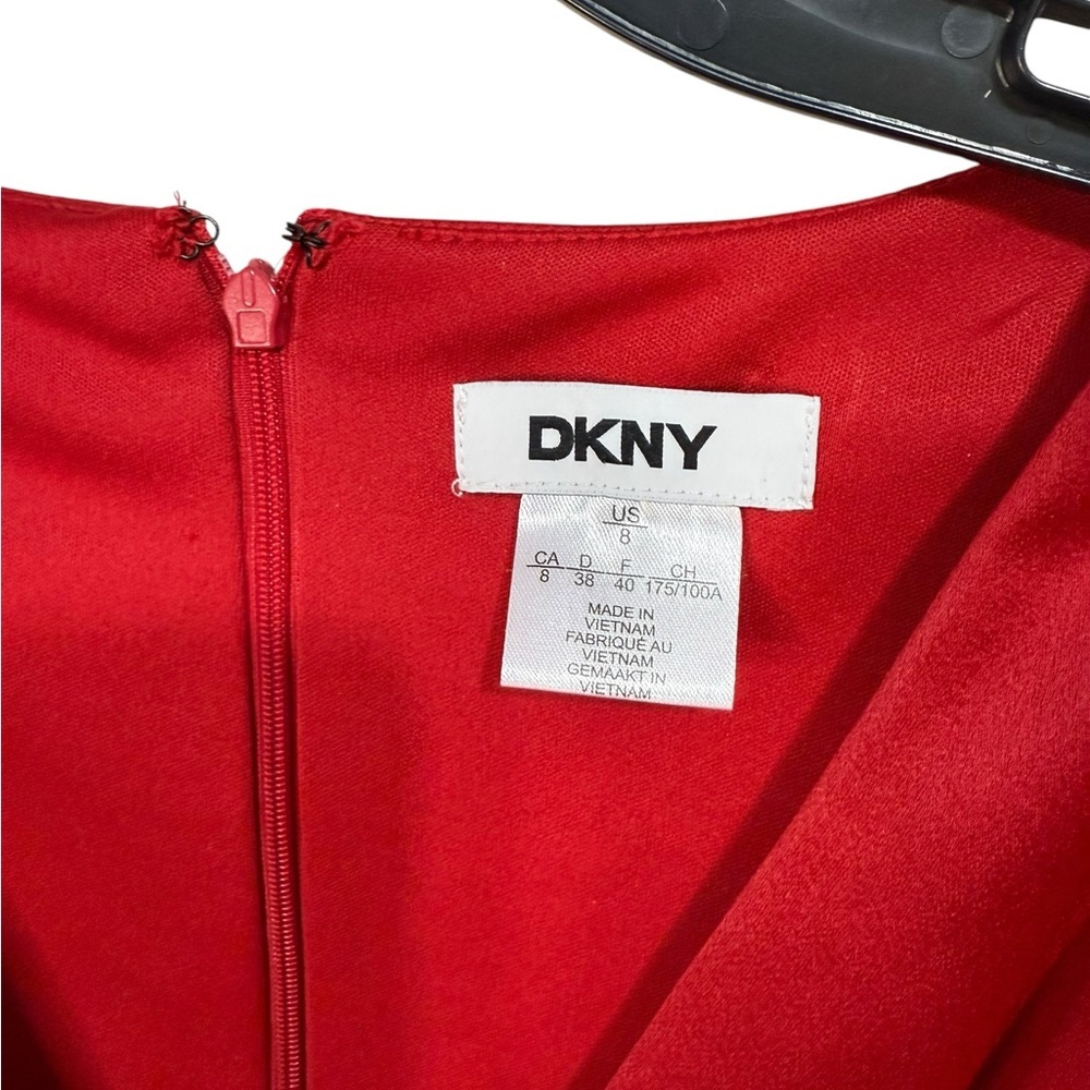 Women's V neck Ruffle Front Red Satin Crepe belted Gown 
Size 8 - Picture 3 of 11